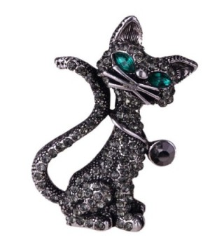 YACQ Jewelry Women's Crystal Cat Pin Brooch Halloween Gifts - Dark - CE12GH2UA0P