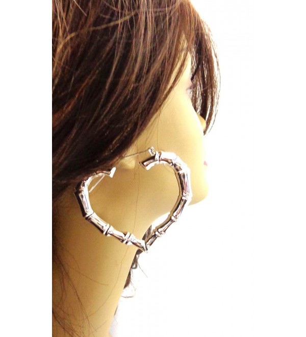 Heart Hoop Earrings Solid Bamboo Earrings Gold or Silver Tone 3 Inch Hoops - CA12CA6S1DF