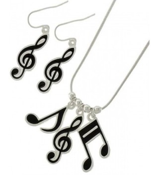 Music Note Necklace Earrings Set C35 Black Silver Tone - CZ128DKRH97