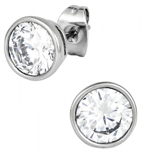 2.5 cctw Stainless Steel CZ Crystal 7 mm Round Bezel Set Stud Earrings - CI11VEN6KXP