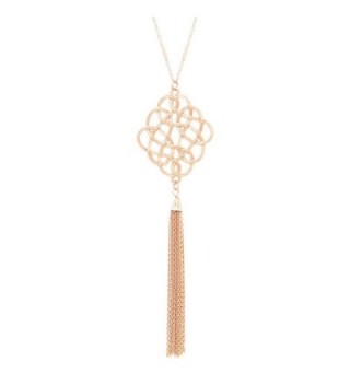 Rosemarie Collections Women's Celtic Knot Tassel Long Pendant Necklace - Light Rose Gold - CO183R6GQR9
