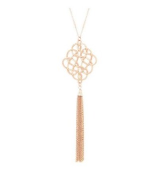 Rosemarie Collections Women's Celtic Knot Tassel Long Pendant Necklace - Light Rose Gold - CO183R6GQR9