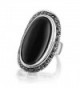 Dnswez Oval Black Onyx Marcasite Stones Silver Oxidized Big Statement Cocktail Rings for Women Men - C512EQFH4L9