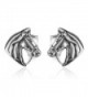 925 Oxidized Sterling Silver Vintage Tiny Horse Head Pony Equestrian Post Stud Earrings 9 mm - CR12NVUVI3U
