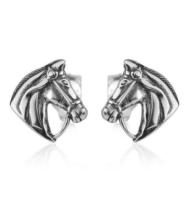 925 Oxidized Sterling Silver Vintage Tiny Horse Head Pony Equestrian Post Stud Earrings 9 mm - CR12NVUVI3U