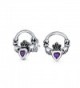 Bling Jewelry Simulated Alexandrite June Birthstone Heart Claddagh CZ Stud earrings 925 Sterling Silver 12mm - C711F9J7A83