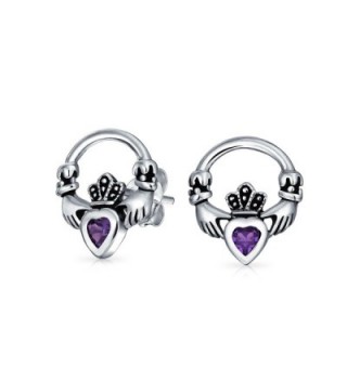 Bling Jewelry Simulated Alexandrite June Birthstone Heart Claddagh CZ Stud earrings 925 Sterling Silver 12mm - C711F9J7A83