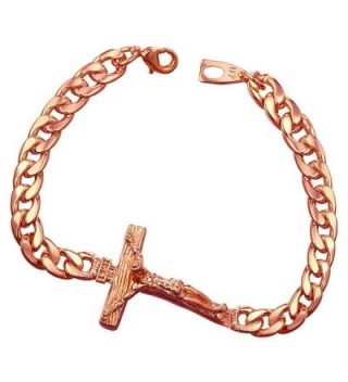 U7 Men Curb Link Chain Crucifix Design Bracelet - D Rose Gold - CA12MA86V28