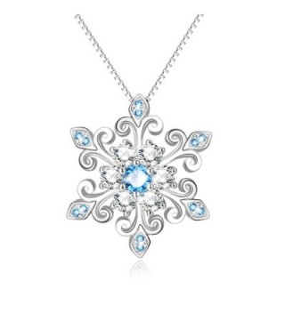 925 Sterling Silver Fleur De Lis Blue and White Snowflake Pendant Necklace-Gift for Her - C01883S44IM