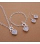 CY-Buity European Style Ring Necklace Carved Patterns Love Heart Pendants 925 Silver Plated Jewelry Set - CL11IWUXMSJ