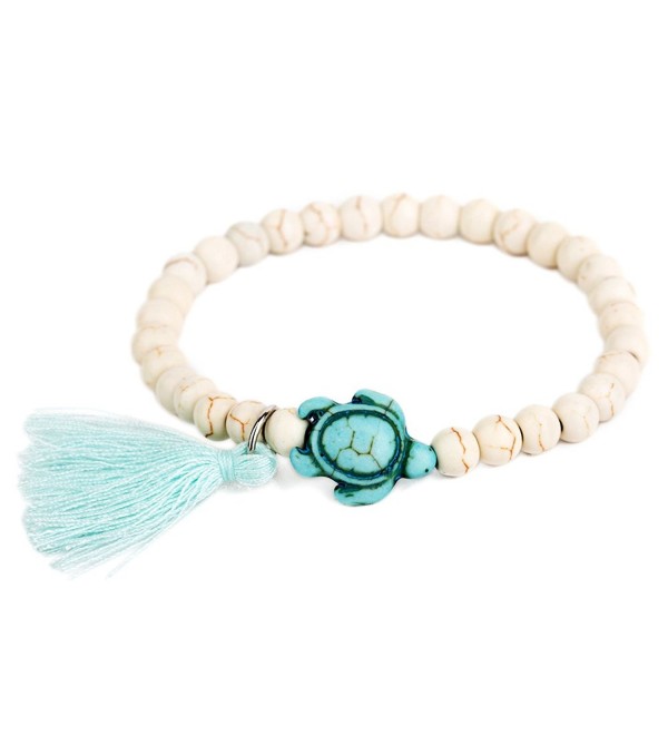 ISHOW Handmade Turquoise Turtle Charm Beads Adjustable Bracelet with Tassel - CL12DGWCCBP