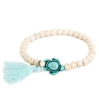 ISHOW Handmade Turquoise Turtle Charm Beads Adjustable Bracelet with Tassel - CL12DGWCCBP