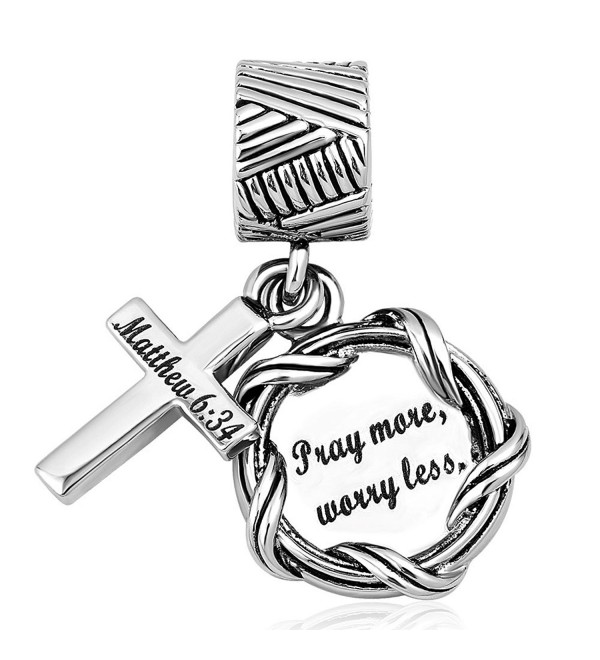 Roy Lopez Bible "Pray more worry less charm"Christian Cross Charm Bead For Bracelets - CS188KUXIOK