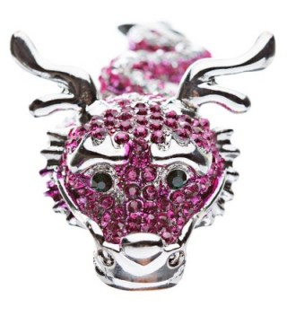 Dragon Fuchsia Pink Clear Crystals Silver Animal Stretch Adjustable Fashion Ring - C7118VMO1QF