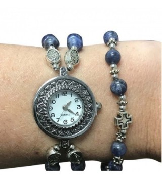 Marble Prayer Bead Rosary Watch and Bracelet Set- One Size - Blue - CB188H9YXR9