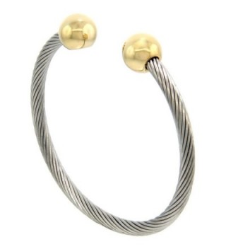 Stainless Steel Cable Golf Bracelet for Women Gold-tone Bio Magnetic Ball Ends - 7 inch - CW1169EZOR7