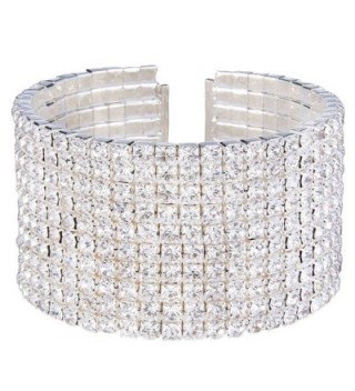 EleQueen Women's Silver-tone Austian Crystal Open End Wide Elegant Party Cuff Bangle Bracelet Clear - C2123WRHWMD