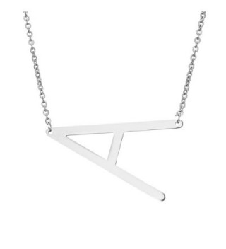 Rinhoo Stainless Steel Silver Initial Alphabet 26 Big Letters Script Name Pendant Chain Necklace From A-Z - CQ17YSXAMM0