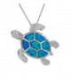 Sterling Silver Synthetic Blue Opal Turtle Pendant Necklace- 16+2" Extender - CO1295WK7E9