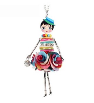 Bonsny Paris Handmade Doll Necklace Dress Pendant Alloy Metal Crystal Flower Shell Long Chain - Multicolor - CI12MZZ4TEW