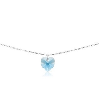 Sterling Silver Heart Choker Necklace Made with Swarovski Crystals - Light Blue - March - CI187I0IMHN