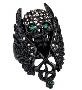 YACQ Women's Crystal Wings Skull W Cross Snake Stretch Rings Scarf Ring Buckle Clip - Dark black - C512KQ0GAD5