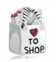 LovelyCharms 925 Sterling Silver Shopping Bag Purple Heart Crystal Beads Fit Bracelets - CA12HICIR5J