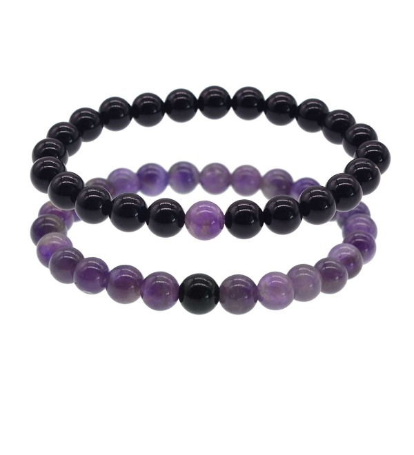 Zhepin Bracelets Amethyst Ctystal Bracelet - Amethyst & Black Agate Bracelet Set - CD18597L5ZR