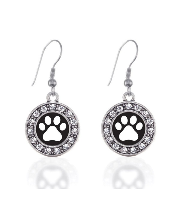 Inspired Silver Black and White Paw Print Circle Charm French Hook Earrings - CL12J71NSFN