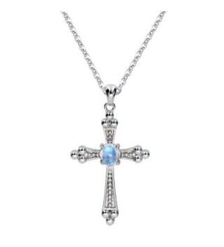 Luna Azure Natural Moonstone 925 Sterling Silver Cross Necklace 18" - CN12N5KMGN3