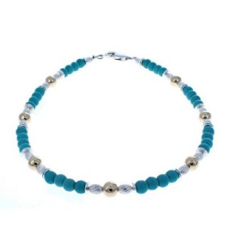 Womens Turquoise Magnesite- 14K Gold Filled & Sterling Silver Ladies Beaded Gemstone Anklet - C412NAZEGPP