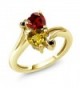 1.63 Ct Heart Shape Yellow Citrine Red Garnet 18K Yellow Gold Plated Silver Ring - C112O0L1KRO