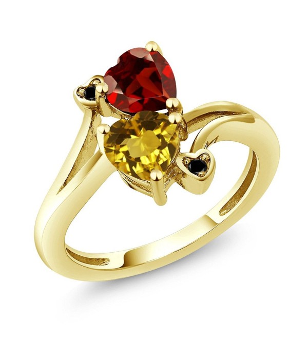 1.63 Ct Heart Shape Yellow Citrine Red Garnet 18K Yellow Gold Plated Silver Ring - C112O0L1KRO