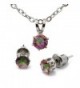 LoveBling Created Gemstone Mystic Topaz 4.8mm Birthstone Stud Earring Pendant Set w Sterling Silver Chain - C6186NU4AIE